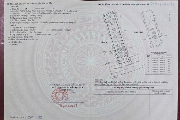 Bán HXH 769/78 Phạm Thế Hiển - DT 4,25x22m - Cấp 4 - Giá 7,3 tỷ!