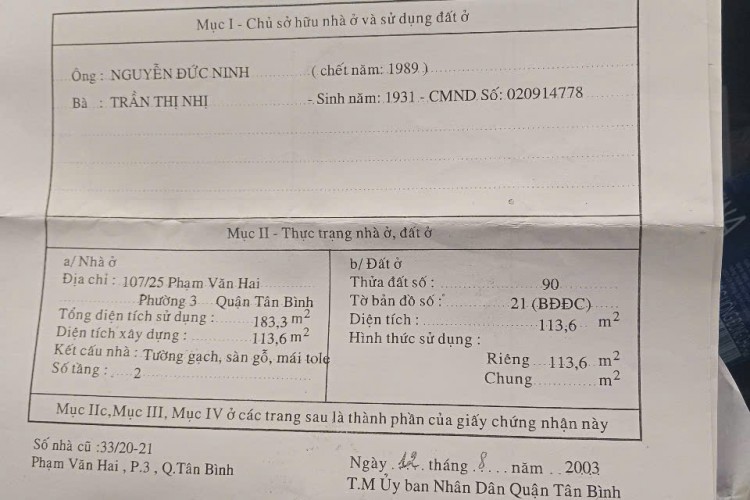 Bán nhà 107/25 Phạm Văn Hai - DT 8,4x13m - Cấp 4 - Giá 14,7 tỷ!