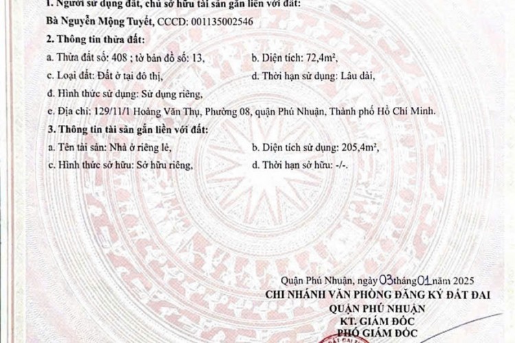 Bán nhà 129/1/11 Hoàng Văn Thụ - DT 8x10m - 3,5 tấm - Giá 17 tý!