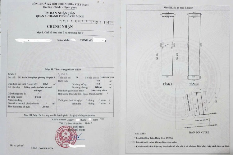Bán nhà 292 Trần Hưng Đạo - DT 4x21m - 2 tầng - Giá 26 tỷ!
