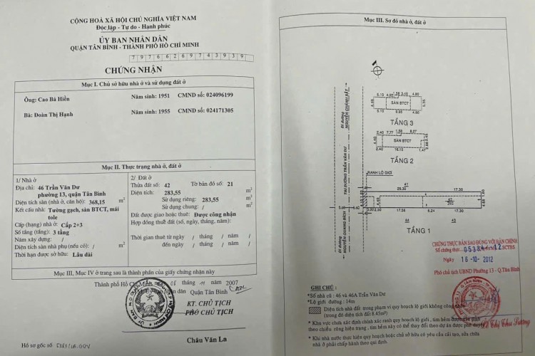 Bán nhà 46 Trần Văn Dư - DT 6x46m - 3 tầng - Giá 60 tỷ!