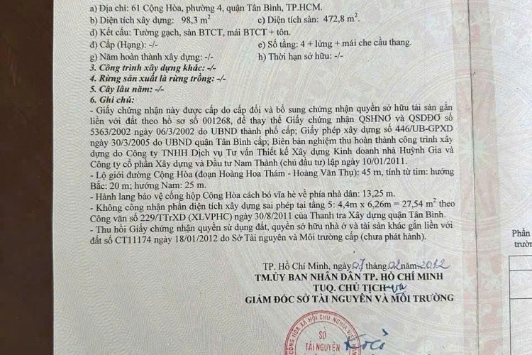 Bán nhà 61 Cộng Hoà - 4,4x27,4m - 5 tấm - Giá 29 tỷ!